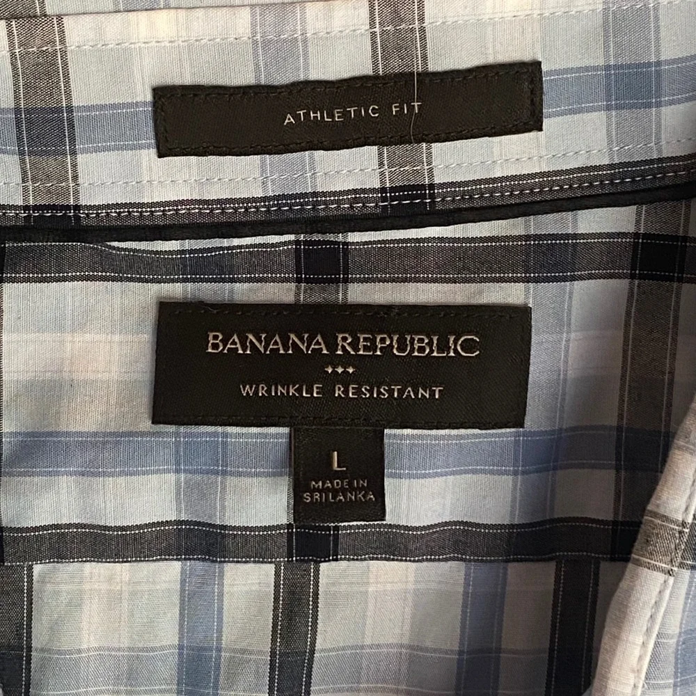 Banana Republic Button Down Shirt Mens Large Blue Plaid Excellent Athletic Fit